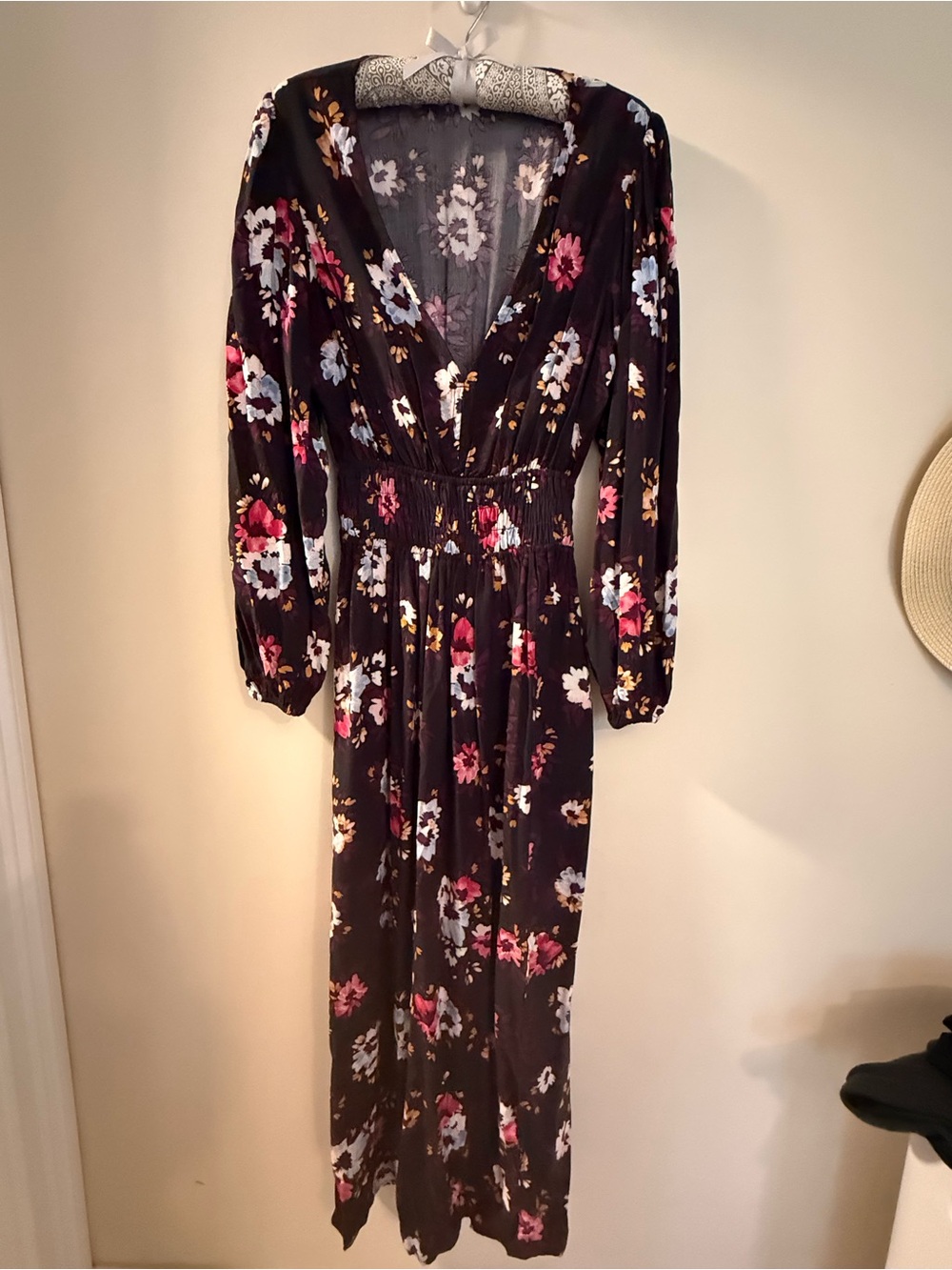 GAP Black Maxi Dress with Pink & White Floral Print